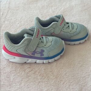 Under Armour Kids' Gray Sneakers with Pink and Blue Accents